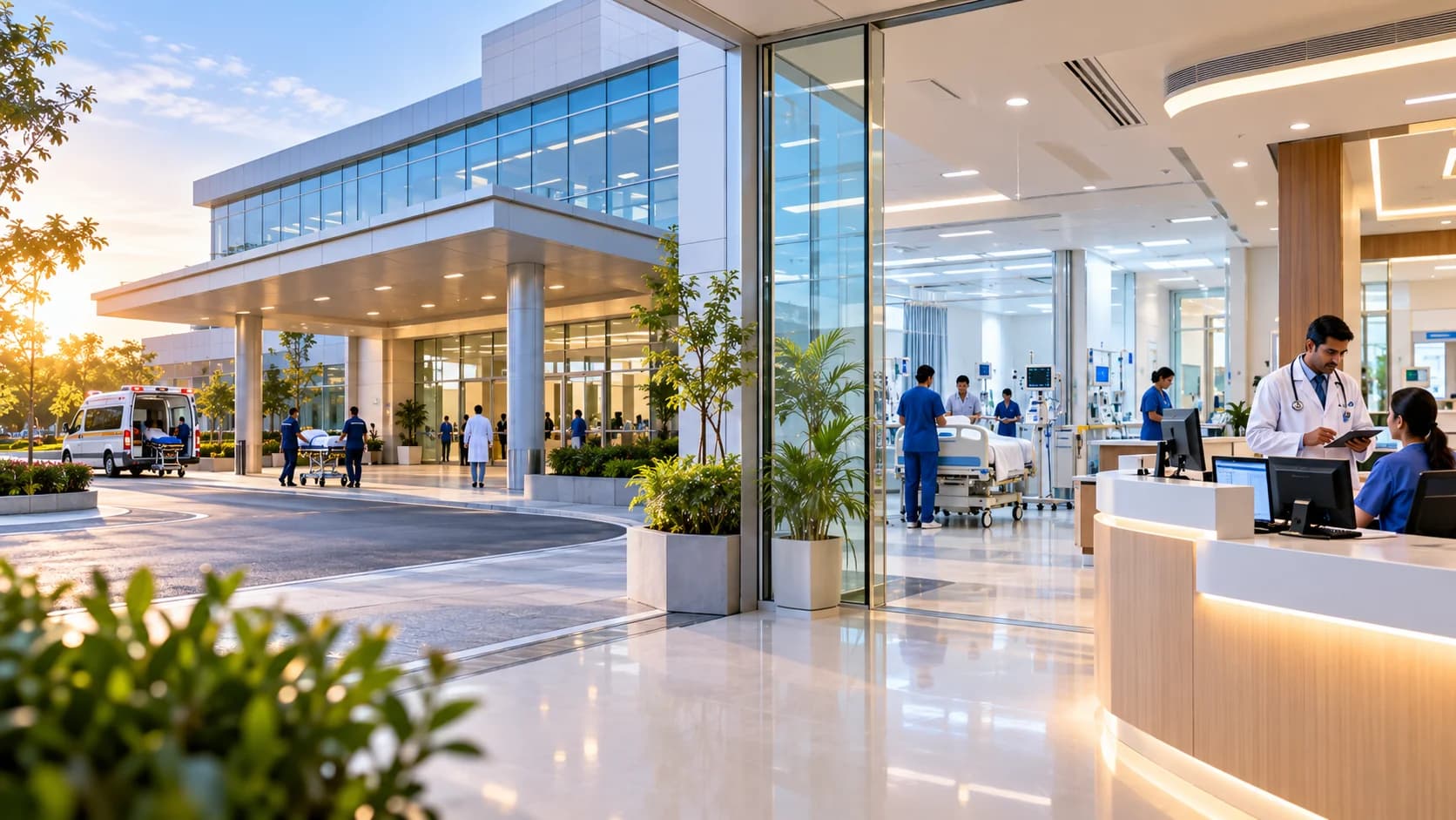 Modern healthcare facility with medical professionals, clinical equipment, organized patient-care areas, and quality-focused operations.